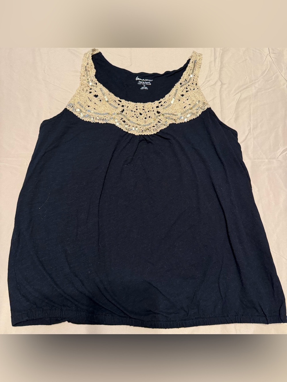 Lane Bryant Black Tank with Gold Crochet Necklace